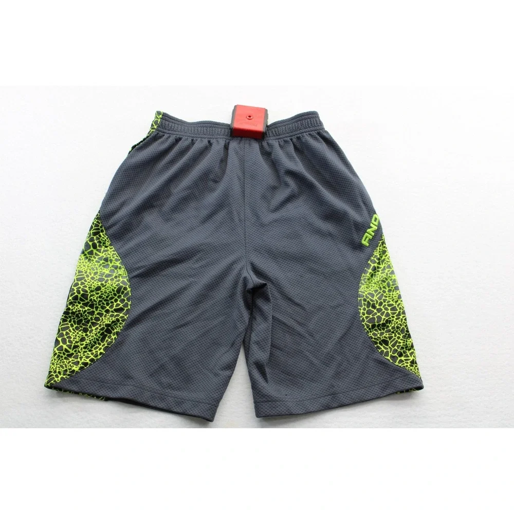AND1 Boys Athletic Basketball Shorts Size L (10/12) Gray Neon Green Trim